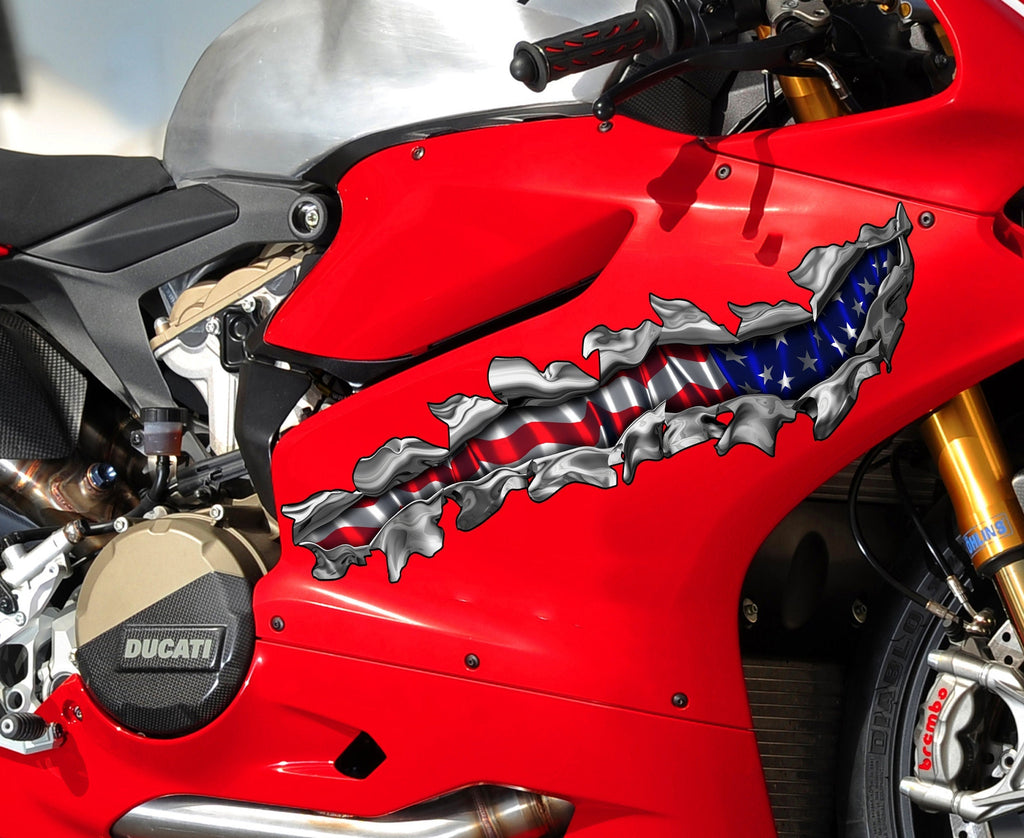 USA Flag Crotch Rocket Graphics, American flag bike vinyl decal, USA Flag crotch rocket vinyl graphics, Ripped Metal full color bike design