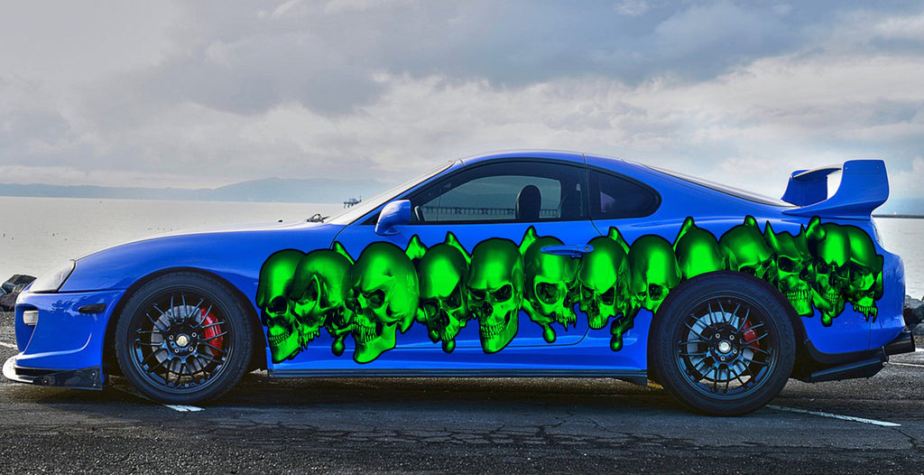 3D Skulls Car Sticker, Skulls Tribal Car Wrap, Skulls Car Decal, 3D Skulls Car Graphics, 3D Skulls Racing Stripes Vinyl Sticker