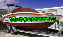 Load image into Gallery viewer, Pirate Skulls Boat Wrap, Full Color Cigar Boat Graphics Vinyl Decal, Skulls Boat Vinyl Sticker, Skulls Racing Stripes Watercraft Graphics