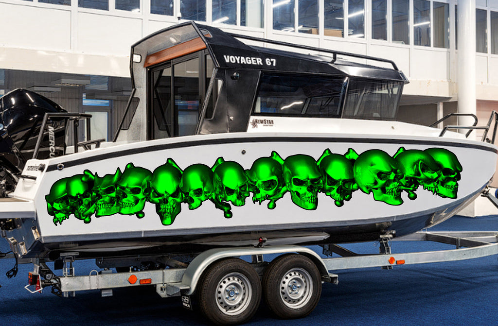 3D Pirate Skulls Boat Decals, Pirate Skull Watercraft Vinyl Graphics, Tribal Yacht Vinyl, Skulls Boat Decals, 3D Skulls Yacht Vinyl Wrap
