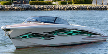 Load image into Gallery viewer, 3D Tribal Boat Full Color Vinyl Sticker, Tribal Racing Stripes Boat Design, Tribal Boat Vinyl Wrap, Tribal Vinyl Decal, Boat Vinyl Graphics