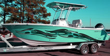 Load image into Gallery viewer, 3D Tribal Boat Full Color Vinyl Sticker, Tribal Racing Stripes Boat Design, Tribal Boat Vinyl Wrap, Tribal Vinyl Decal, Boat Vinyl Graphics