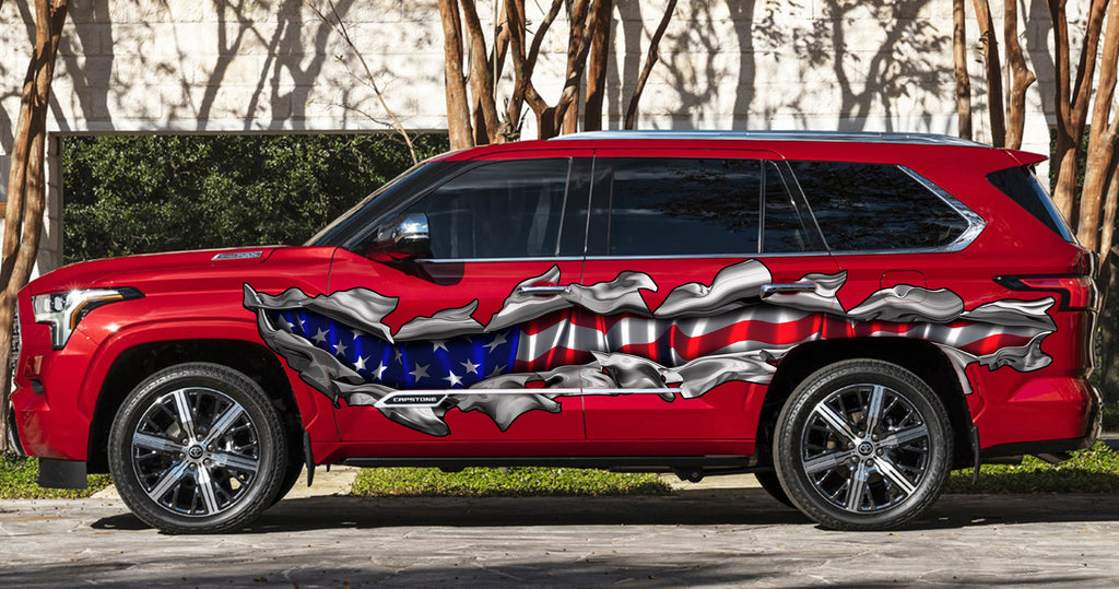 US Flag Truck Vinyl Decal, US Pride Truck Graphics, American Flag Car Wrap, USA Flag Ripped Metal Full Color Car Design, Patriotic Sticker
