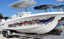 Load image into Gallery viewer, US Flag Ripped Metal Boat Vinyl Decal, USA Flag Boat Wrap, American pride Boat Vinyl, Flag Boat Graphics, Full Color USA Flag Boat Sticker