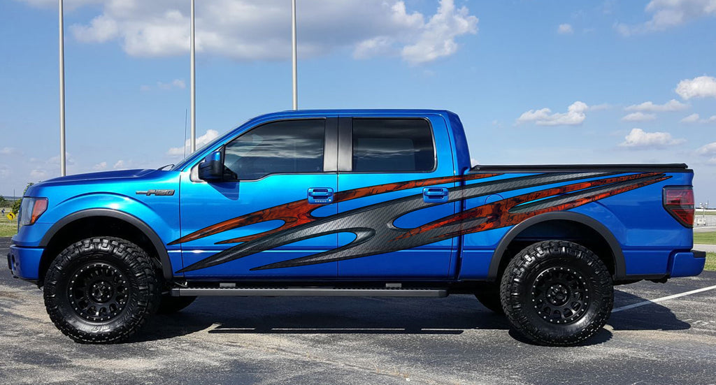 Tribal Truck Vinyl Graphics, Carbon Fiber Truck Side Wrap, Carbon Fiber Car Sticker, Carbon Fiber Tribal Truck Decal, 3D Car Decal