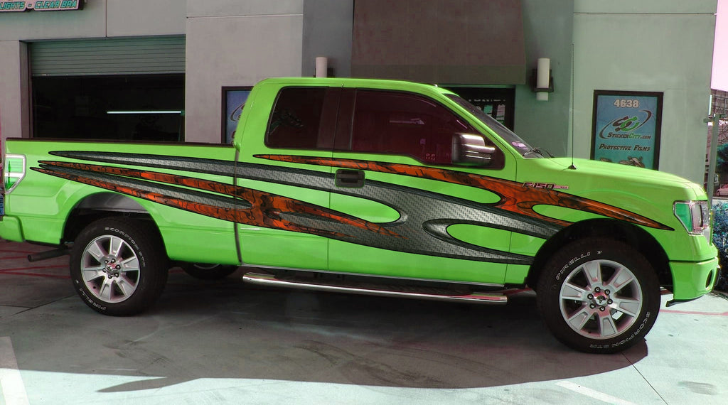 Tribal Truck Vinyl Graphics, Carbon Fiber Truck Side Wrap, Carbon Fiber Car Sticker, Carbon Fiber Tribal Truck Decal, 3D Car Decal