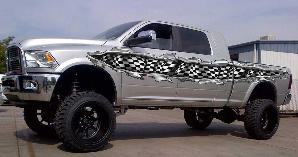 3D Checkered Flag Truck Decal, American pride Truck Side Full Color Vinyl Sticker, Racing Flag Truck Vinyl, Racing Flag Car Sticker