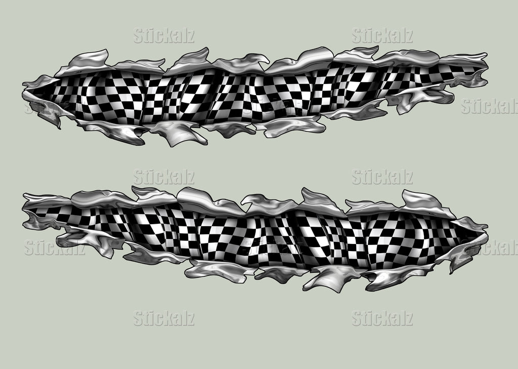 Ripped Metal Checkered Flag Bike Vinyl Graphics, Ripped Metal Checkered Flag Bike Sticker, Checkered Flag Dirt Bike Color Sticker