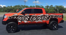 Load image into Gallery viewer, 3D Checkered Flag Truck Decal, Racing Flag Truck Vinyl, Racing Flag Car Vinyl Wrap, Racing Flag Ripped Metal Full Color Car Vinyl Design