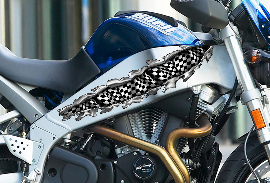 3D Racing flag Bike Vinyl Graphics, Checkered Flag Bike Sticker, Checkered Flag Dirt Bike Full Color Vinyl Sticker, Sport Bike Decal Graphic