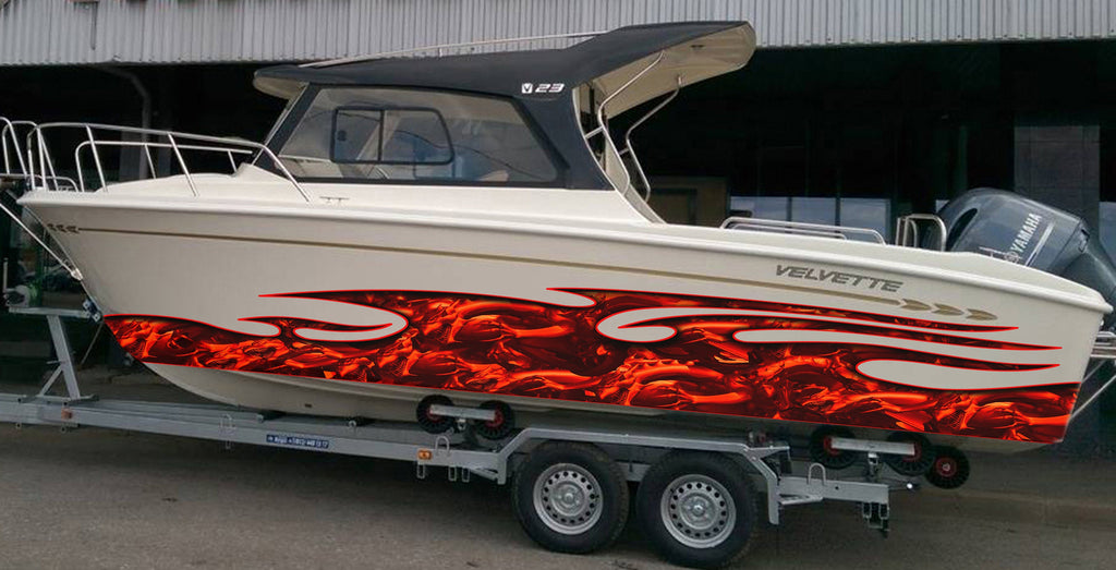 Red Dragons Boat Wrap, Dragons Boat Vinyl, Tribal Dragon Boat Graphics, Dragons Jet ski Decals, 3D Tribal Dragon Boat Decal