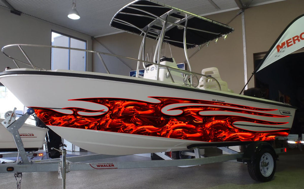 Red Dragons Boat Wrap, Dragons Boat Vinyl, Tribal Dragon Boat Graphics, Dragons Jet ski Decals, 3D Tribal Dragon Boat Decal