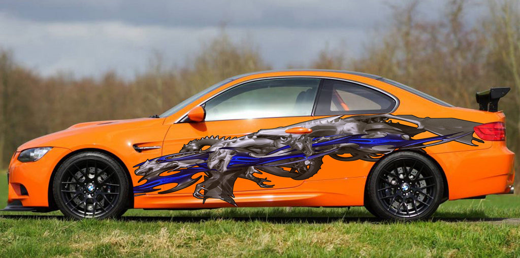 Lizard Auto Vinyl Decal, Dragon Car Side Wrap Vinyl Sticker, 3D Tribal Dragon Car Design, Tribal Dragon Car Graphics, Dragon Car Wrap