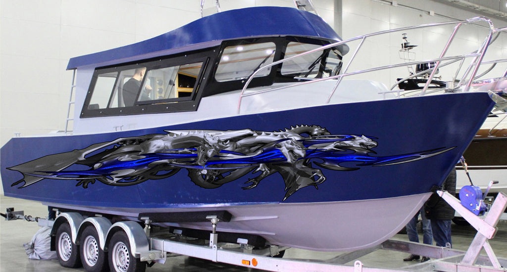 Tribal Dragon Jet ski Decal, 3D Dragons Boat Sticker, Lizard Boat Wrap, Tribal Dragon Boat Vinyl, Lizard Boat Graphics, Super Boat Wrap