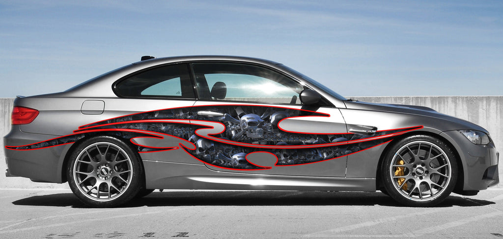Skulls Bones Tribal Car Wrap, 3D Skulls Car Sticker, Skulls Car Decal, 3D Skulls Car Graphics, 3D Skulls Racing Stripes Vinyl Sticker