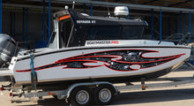 Load image into Gallery viewer, Skulls Bones Boat Vinyl Sticker, Pirate Boat Wrap, Full Color Cigar Boat Graphics Vinyl Decal, Skulls Racing Stripes Watercraft Graphics