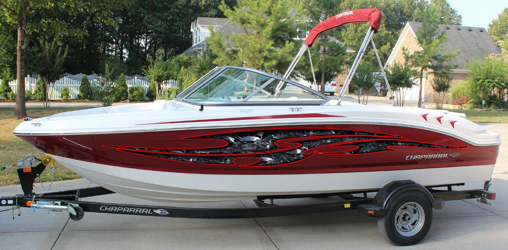 Skulls Bones Boat Vinyl Sticker, Pirate Boat Wrap, Full Color Cigar Boat Graphics Vinyl Decal, Skulls Racing Stripes Watercraft Graphics