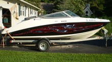 Load image into Gallery viewer, Skulls Bones Boat Vinyl Sticker, Pirate Boat Wrap, Full Color Cigar Boat Graphics Vinyl Decal, Skulls Racing Stripes Watercraft Graphics