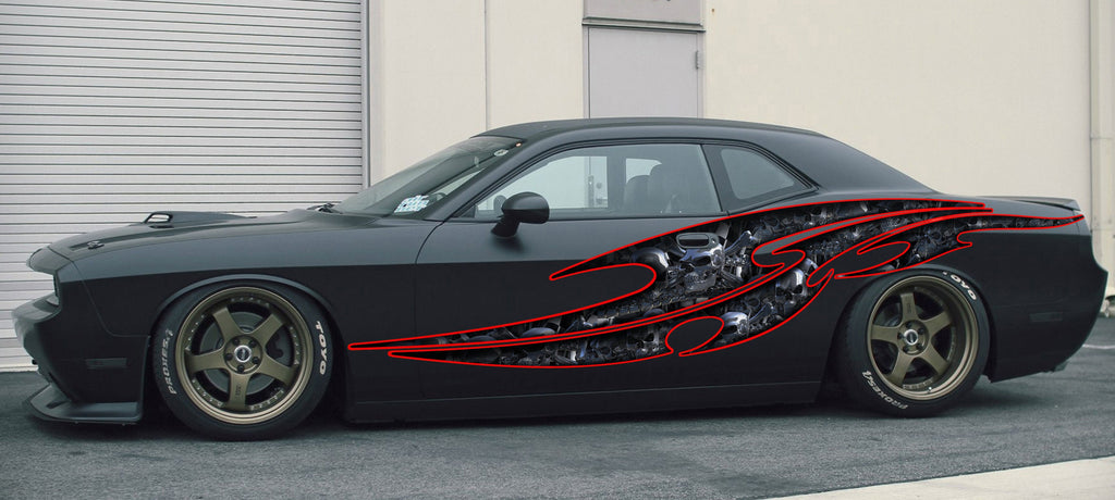 Skulls Bones Car Wrap, Pirate Skull Full Color Car Vinyl Design, Skulls Racing Stripes Vinyl Decal, Skull Car Vinyl Sticker, Car Decal