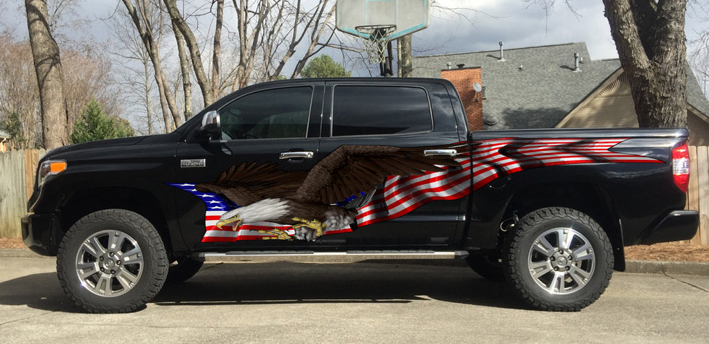 US Bald Eagle Truck Side Decal, Full Color US Eagle Car Side Graphics, Big Flag Truck Decals, USA Flag Car Vinyl Wrap, American Flag Sticker