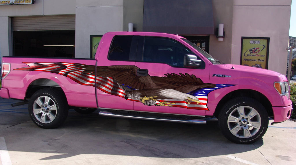 US Bald Eagle Truck Side Decal, Full Color US Eagle Car Side Graphics, Big Flag Truck Decals, USA Flag Car Vinyl Wrap, American Flag Sticker
