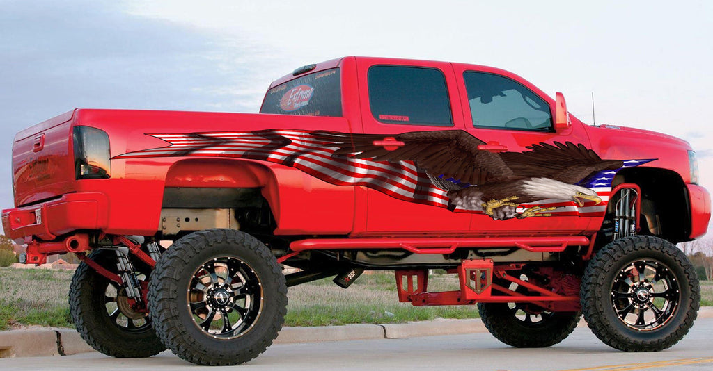 US Bald Eagle Truck Side Decal, Full Color US Eagle Car Side Graphics, Big Flag Truck Decals, USA Flag Car Vinyl Wrap, American Flag Sticker