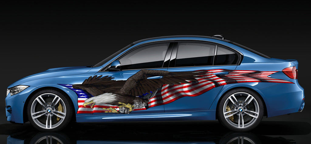 American Flag Car Wrap, USA Eagle Car Decal, Big Flag Car Decals, US Eagle Car Vinyl, US Pride Car Vinyl Graphics, Patriotic Car Sticker