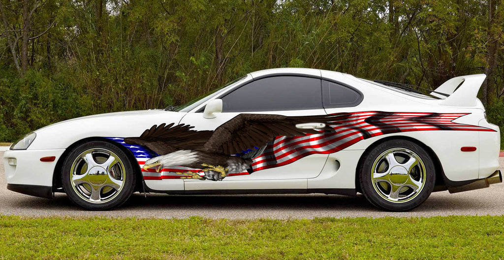 American Flag Car Wrap, USA Eagle Car Decal, Big Flag Car Decals, US Eagle Car Vinyl, US Pride Car Vinyl Graphics, Patriotic Car Sticker