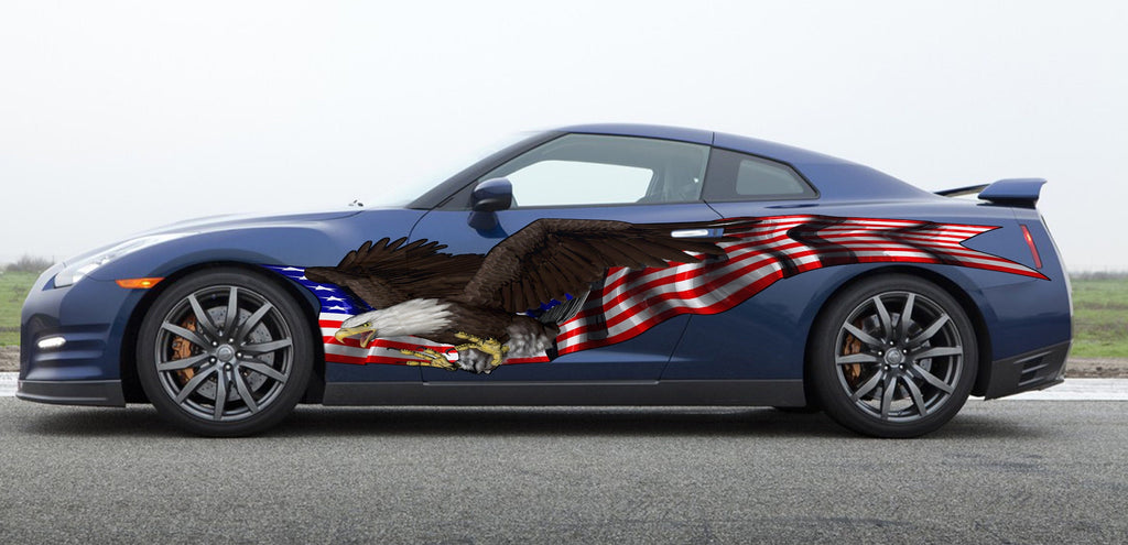 American Flag Car Wrap, USA Eagle Car Decal, Big Flag Car Decals, US Eagle Car Vinyl, US Pride Car Vinyl Graphics, Patriotic Car Sticker