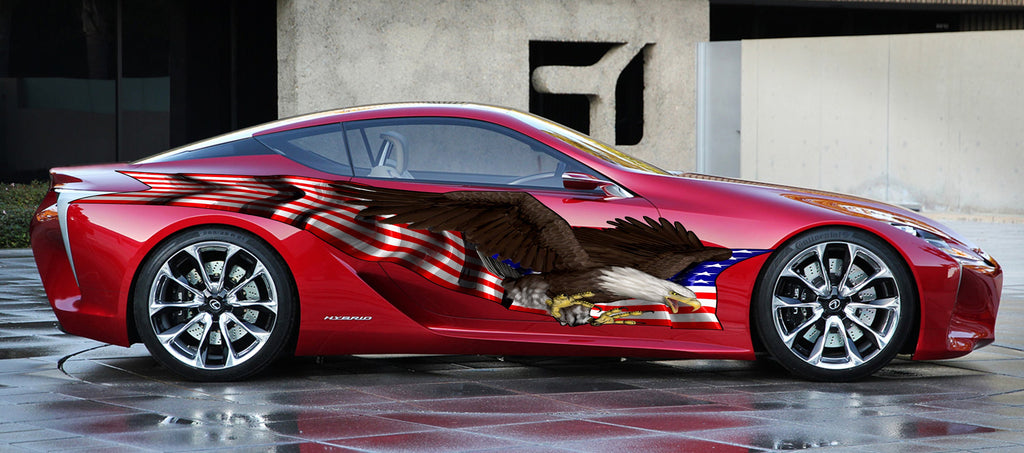 American Flag Car Decal, USA Car Side Vinyl Wrap, American Flag Car Sticker, Big Flag Decals, Vehicle Side Graphics, US Eagle Auto Wrap