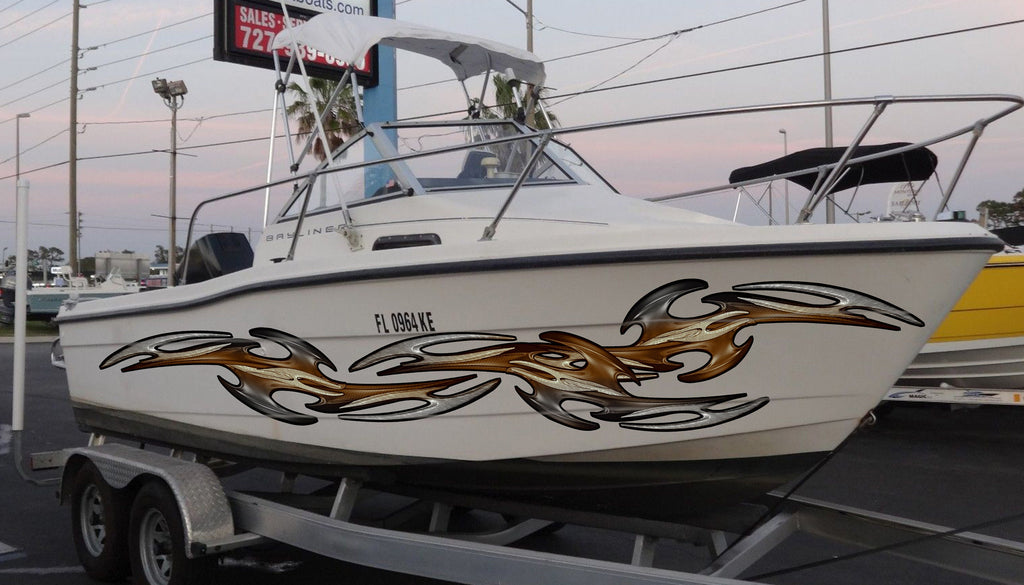 Tribal Speed Boat Vinyl Graphics, Tribal Racing Stripes Boat Sticker, Tribal Boat Full Color Vinyl Sticker, Tribal Watercraft Vinyl Decal