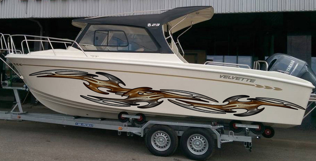 Carbon Fiber Look Tribal Boat Wrap, Racing Stripes Boat Full Color Vinyl Sticker, Watercraft Vinyl Decal, Racing Stripes Boat Vinyl Graphics