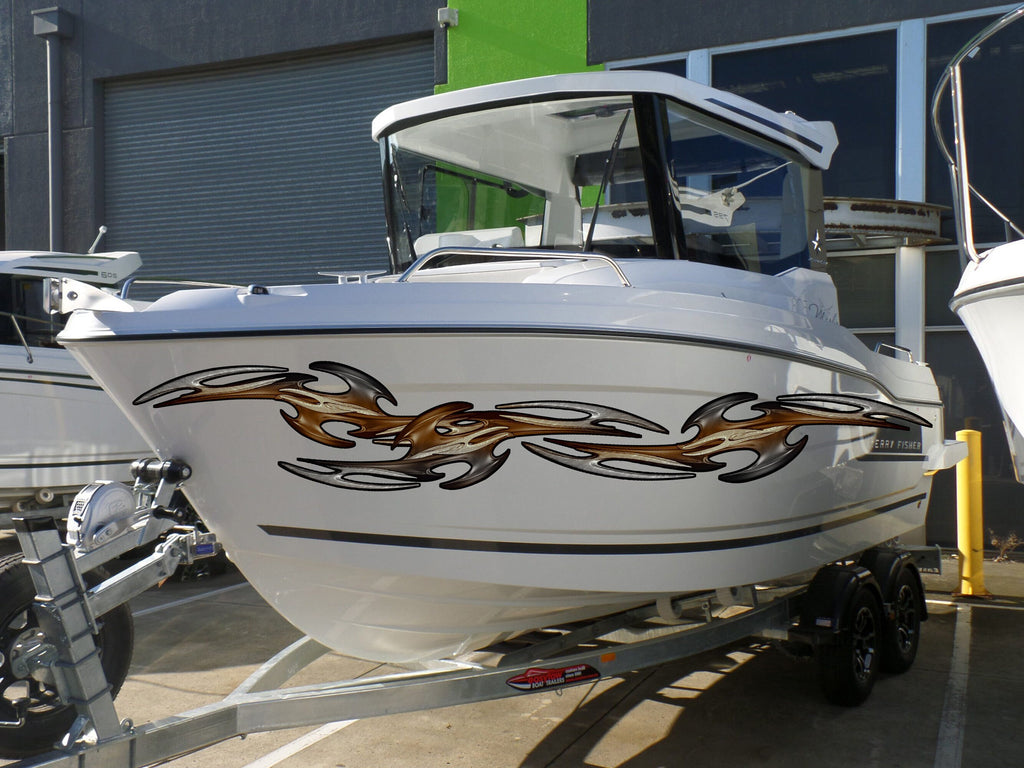 Carbon Fiber Look Tribal Boat Wrap, Racing Stripes Boat Full Color Vinyl Sticker, Watercraft Vinyl Decal, Racing Stripes Boat Vinyl Graphics