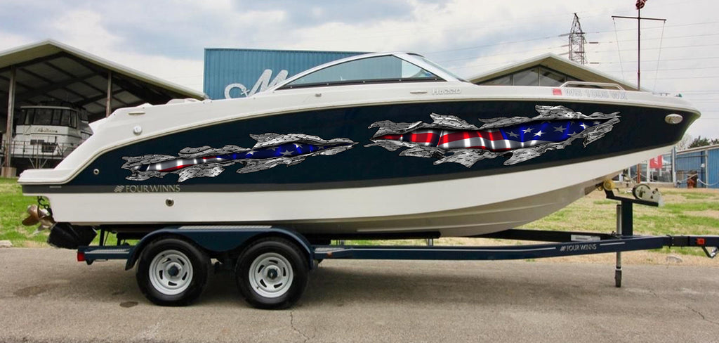 3D US Flag Boat Sticker, Full Color USA Flag Boat Decal, American Flag Boat Wrap, US Flag Boat Vinyl, Big Flag Boat Graphics