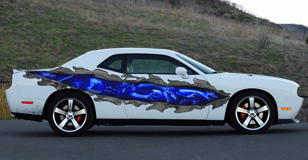 Tribal Dragon Ripped Metal Car Decal, 3D Tribal Dragon Car Wrap, 3D Tribal Dragon Car Sticker, Dragons Ripped Metal Car Graphics