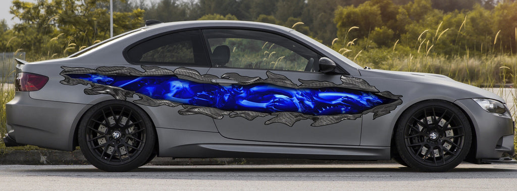 Tribal Dragon Ripped Metal Car Decal, 3D Tribal Dragon Car Wrap, 3D Tribal Dragon Car Sticker, Dragons Ripped Metal Car Graphics