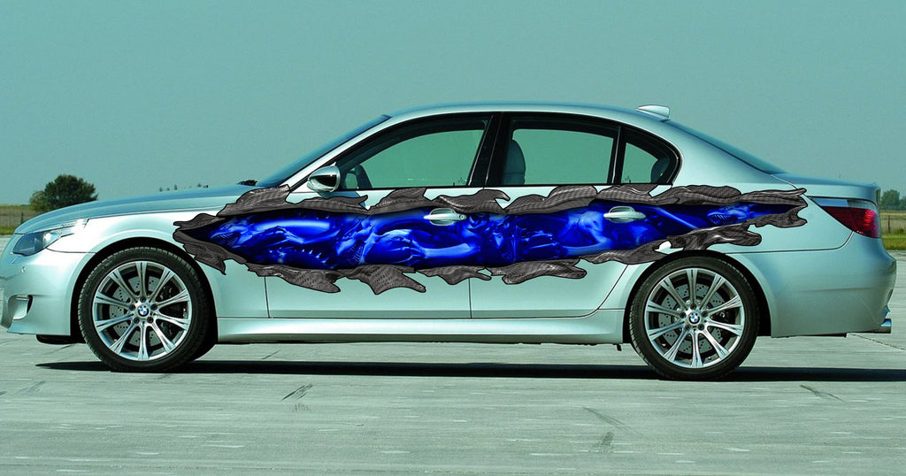 3D Dragons Car Ripped Metal Full Color Vinyl, Dragon Car Vinyl Design, Tribal Lizard Street Racing Wrap, Lizard Ripped Metal Car Decal