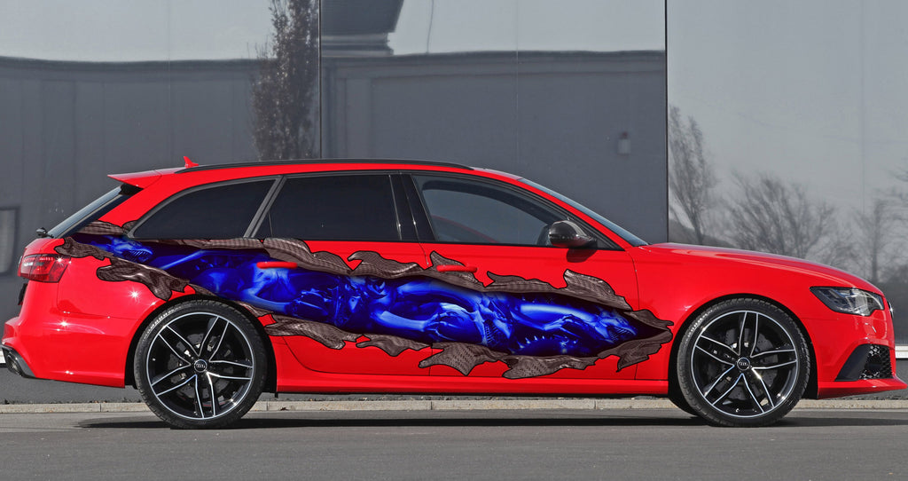 3D Dragons Car Ripped Metal Full Color Vinyl, Dragon Car Vinyl Design, Tribal Lizard Street Racing Wrap, Lizard Ripped Metal Car Decal