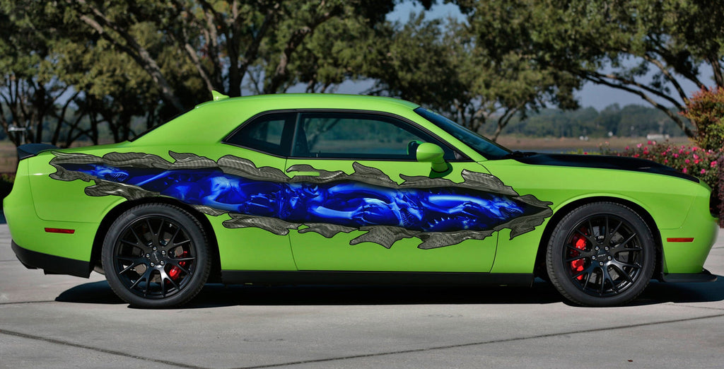 3D Dragons Car Ripped Metal Full Color Vinyl, Dragon Car Vinyl Design, Tribal Lizard Street Racing Wrap, Lizard Ripped Metal Car Decal