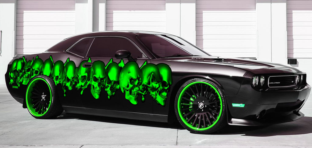 3D Skulls Car Sticker, Skulls Tribal Car Wrap, Skulls Car Decal, 3D Skulls Car Graphics, 3D Skulls Racing Stripes Vinyl Sticker