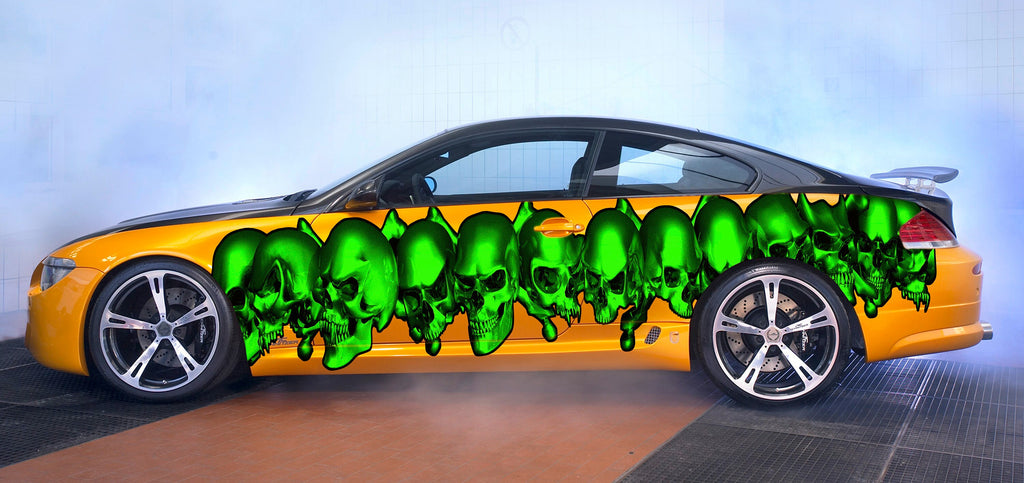 3D Skulls Car Sticker, Skulls Tribal Car Wrap, Skulls Car Decal, 3D Skulls Car Graphics, 3D Skulls Racing Stripes Vinyl Sticker