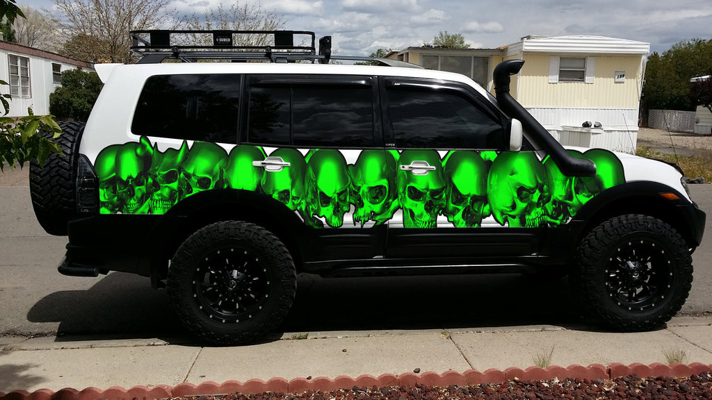 Skulls Full Color Truck Side Graphics, 3D Pirate Skull Truck Vinyl Decal, Skull Racing Stripes Car Sticker, Tribal Skulls Car Wrap