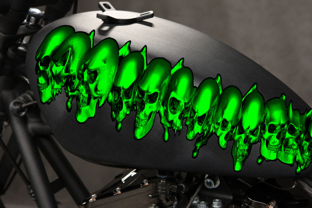3D Skulls Crotch Rocket Bike Wrap, Pirate Skull Bike Decal, Skulls Chopper Bike Graphics, Tribal Skulls Motorcycle Sticker, Skull Bike Wrap
