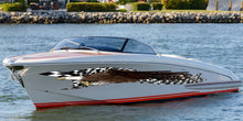 Load image into Gallery viewer, Checkered Flag Ripped Metal Boat Vinyl, US Eagle Cigar Boat Side Graphics, American Pride Full Color Yacht Decal, Bold eagle Boat Sticker