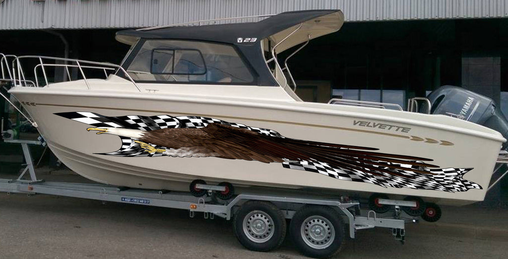 American Flag Sticker Cigar Boat Wrap, American Pride Graphic Decal, 3D Bold Eagle Racing Flag Graphics, Stickers for Boat, Boat Decals