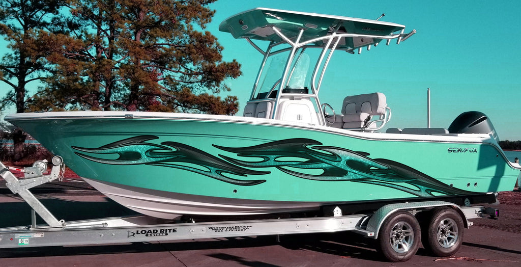 Tribal Boat Full Color Vinyl Sticker, Tribal Speed Boat Vinyl Graphics, Tribal Racing Stripes Boat Wrap, Tribal Watercraft Vinyl Decal