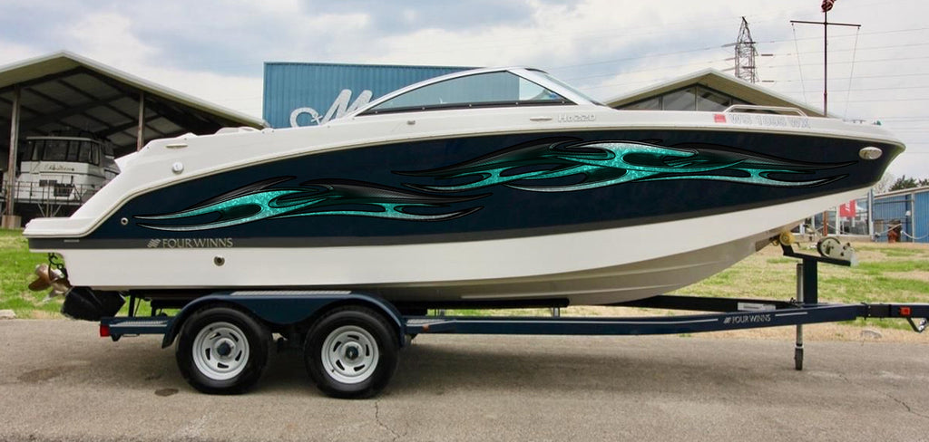 3D Tribal Boat Full Color Vinyl Sticker, Tribal Racing Stripes Boat Design, Tribal Boat Vinyl Wrap, Tribal Vinyl Decal, Boat Vinyl Graphics
