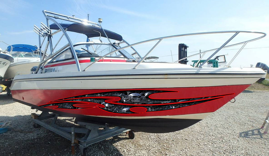 Skulls Bones Boat Vinyl Sticker, Pirate Boat Wrap, Full Color Cigar Boat Graphics Vinyl Decal, Skulls Racing Stripes Watercraft Graphics