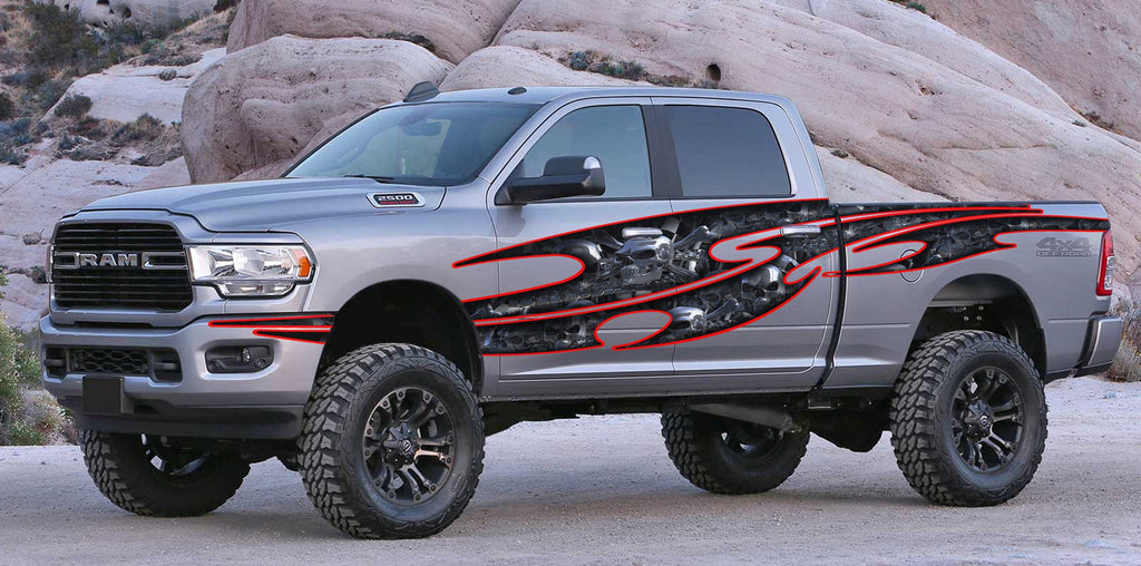 Skull Truck Vinyl Side Graphics, Skulls Bones Truck Graphics, Skulls Truck Wrap, Skull Truck Side Full Color Vinyl Sticker, Skulls Car Decal