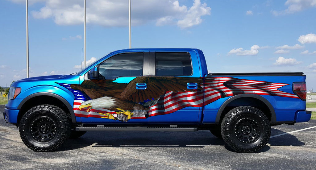 US Bald Eagle Truck Side Decal, Full Color US Eagle Car Side Graphics, Big Flag Truck Decals, USA Flag Car Vinyl Wrap, American Flag Sticker